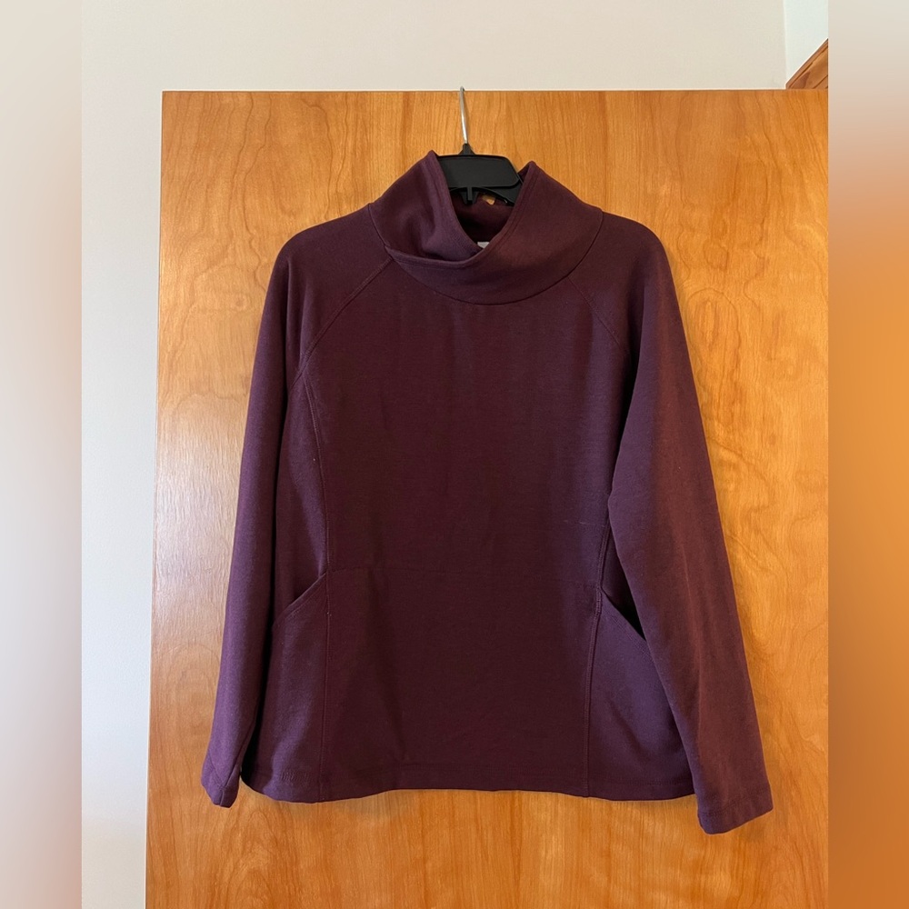 LL Bean Pullover Loungewear Athleisure Sweater Maroon Pockets Petite Large